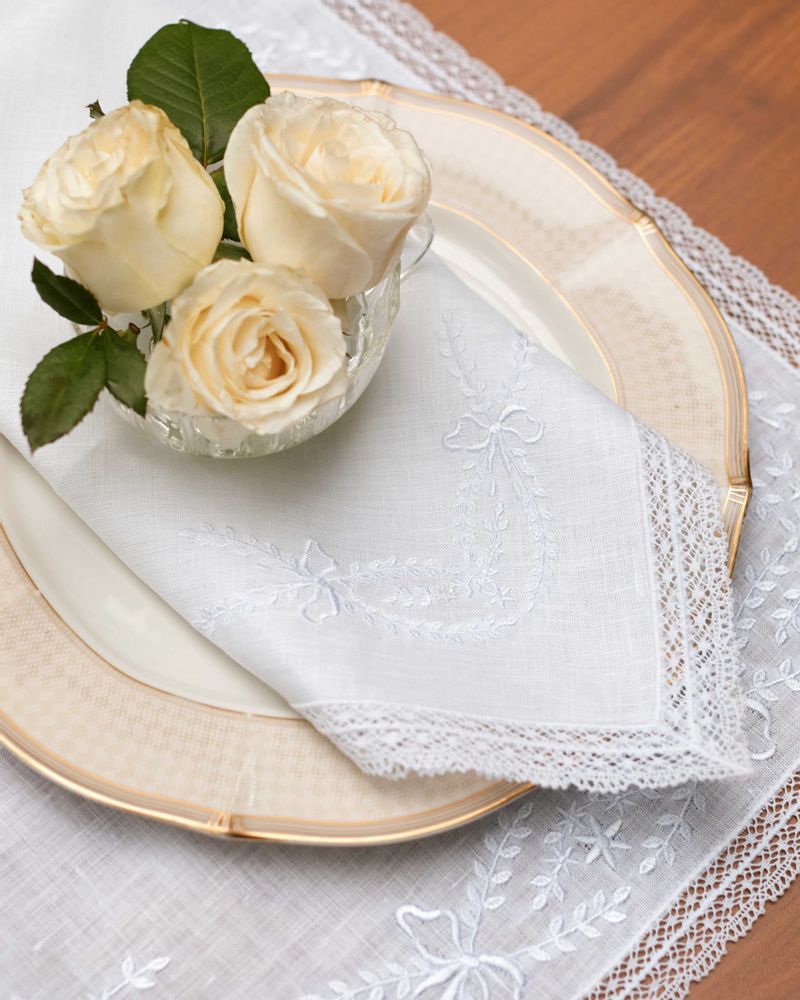 Placemats - Embroidered Linen Table Set - Froufrou White - RENDAR