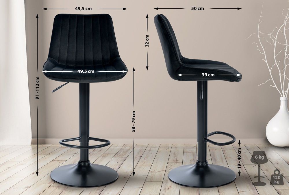 Stools - Toni bar chair - All black - VIBORR