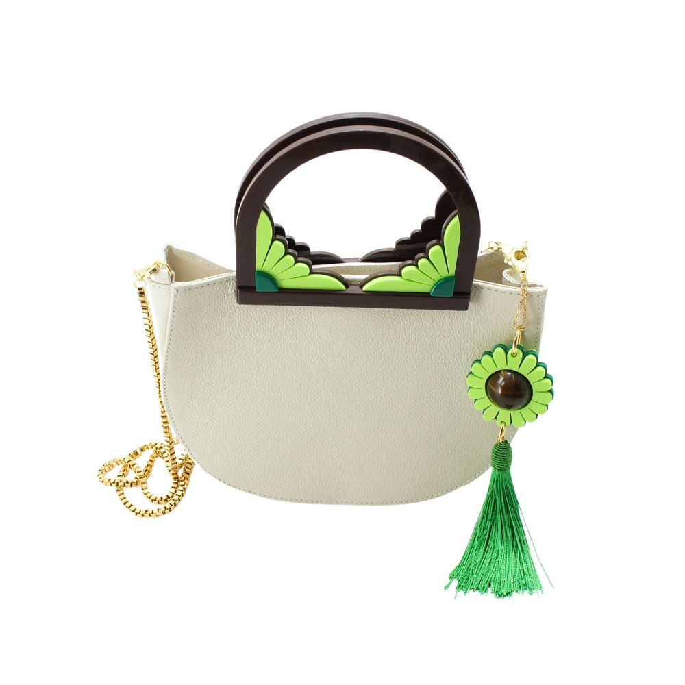 Clutches - Bag Leather Handle Daisy Pistachio - GISSA BICALHO