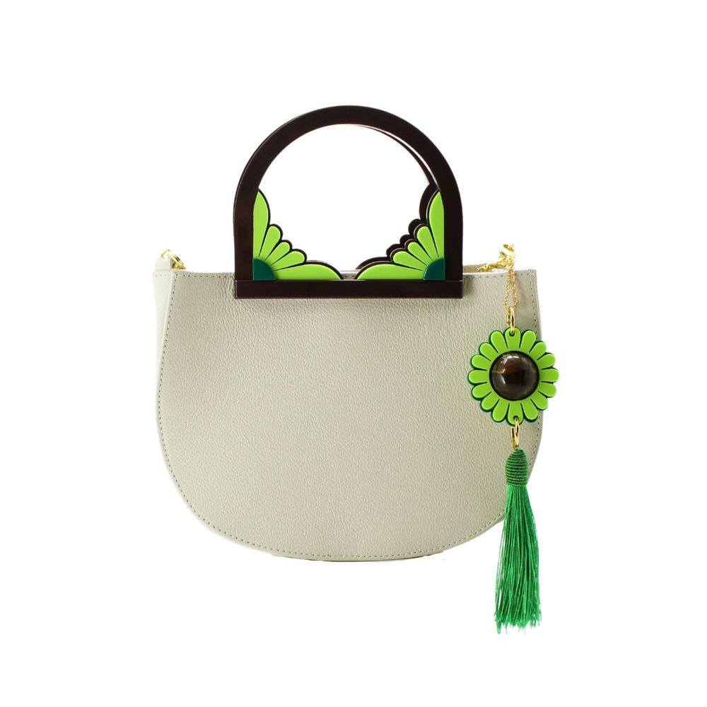Clutches - Bag Leather Handle Daisy Pistachio - GISSA BICALHO