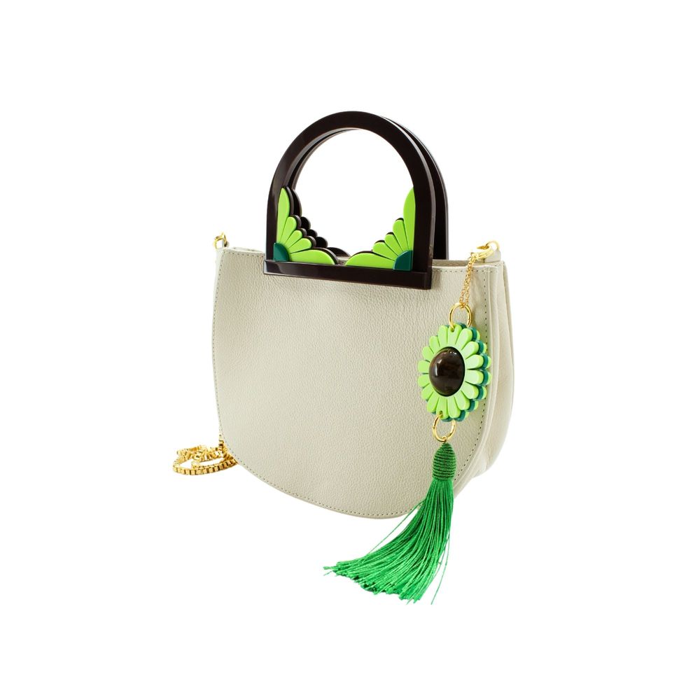 Clutches - Bag Leather Handle Daisy Pistachio - GISSA BICALHO