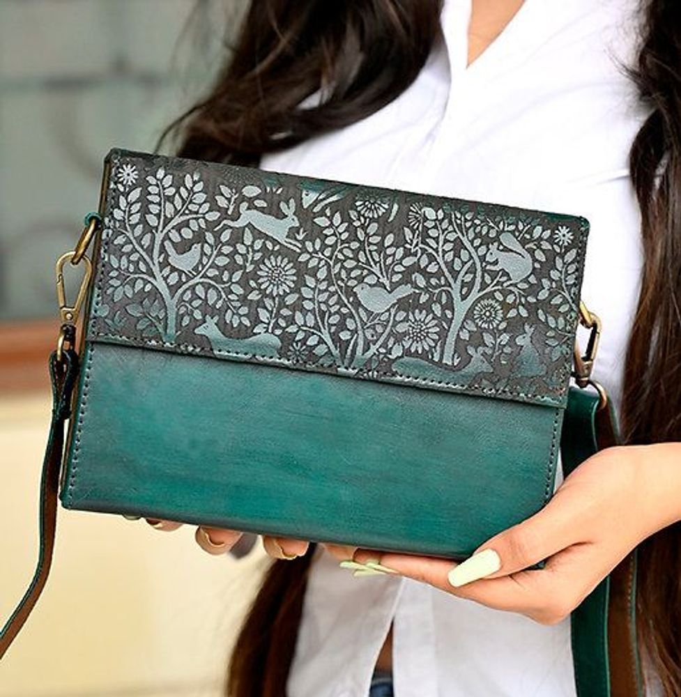 Sacs et cabas - Sac à bandoulière en bois et cuir sculpté, fabriqué à la main - THECRAFTROOT