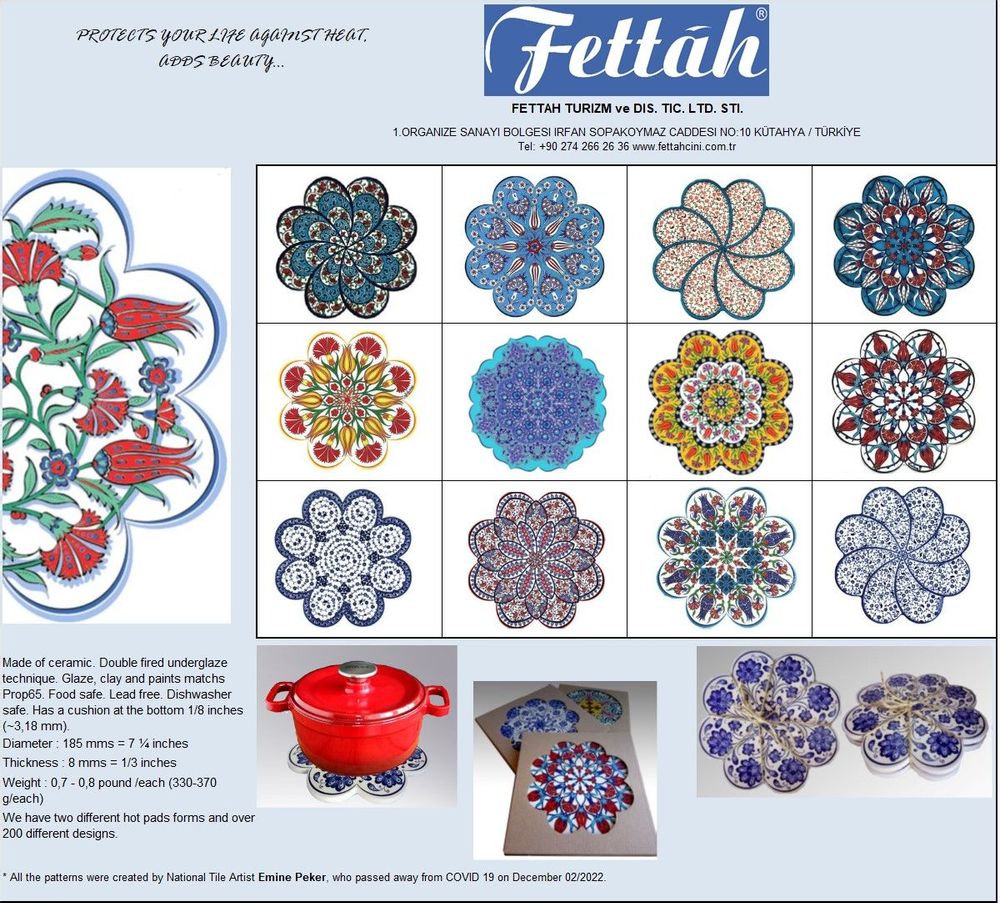 Gifts - CERAMIC HOT PADS, TRIVETS - ARTNICEA