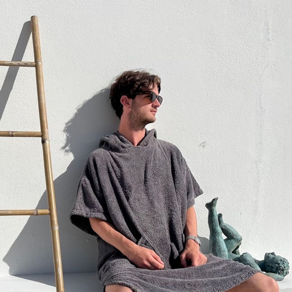 Bathrobes - 100% certified organic cotton sponge bath ponchos - Graphite - ATELIER DUNE