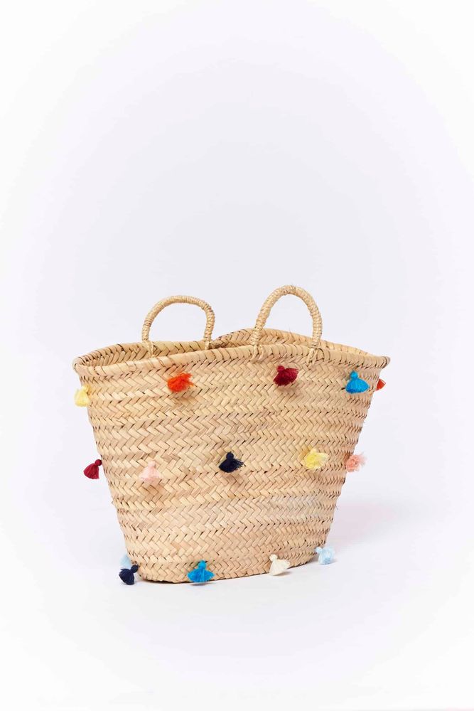 Travel accessories - Wicker basket with pompons - Zio - MIA ZIA