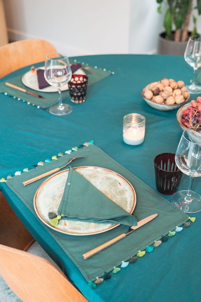 Placemats - Napkin - pompons and embroidery - MIA ZIA