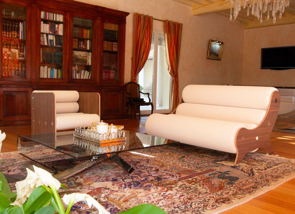 Armchairs - MW01 | Designer Armchair - Wood - Pearl White Soshagro Sheaths - MW - MW DESIGNER FURNITURE