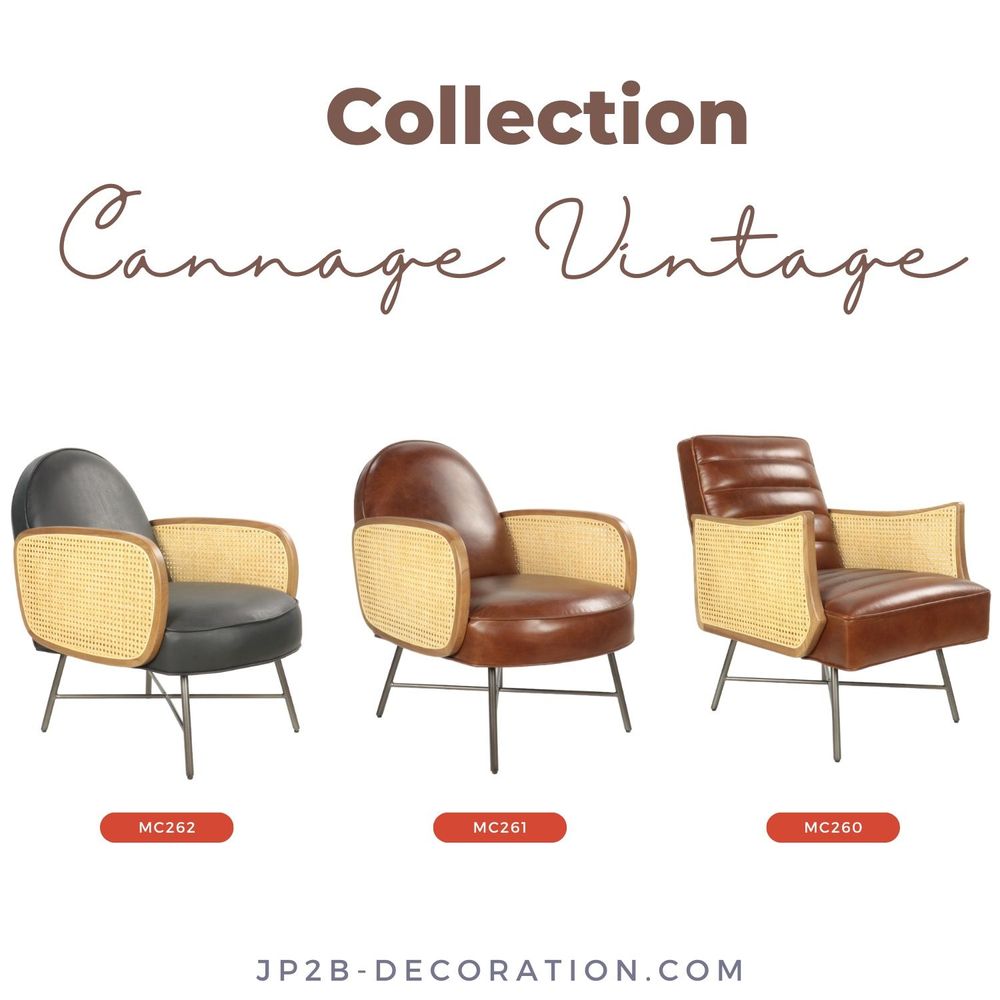 Autres fournitures bureau - Collection de Fauteuils en Cuir et Cannage Vintage - JP2B DECORATION