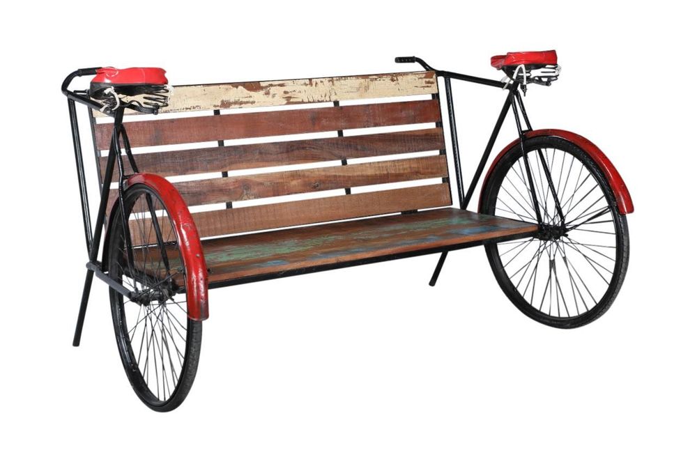 Bancs - Banc Bicyclette Recyclé Bois Et Métal - GRAND DÉCOR
