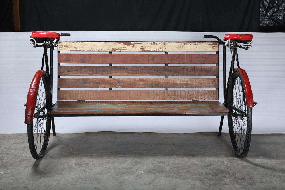 Bancs - Banc Bicyclette Recyclé Bois Et Métal - GRAND DÉCOR