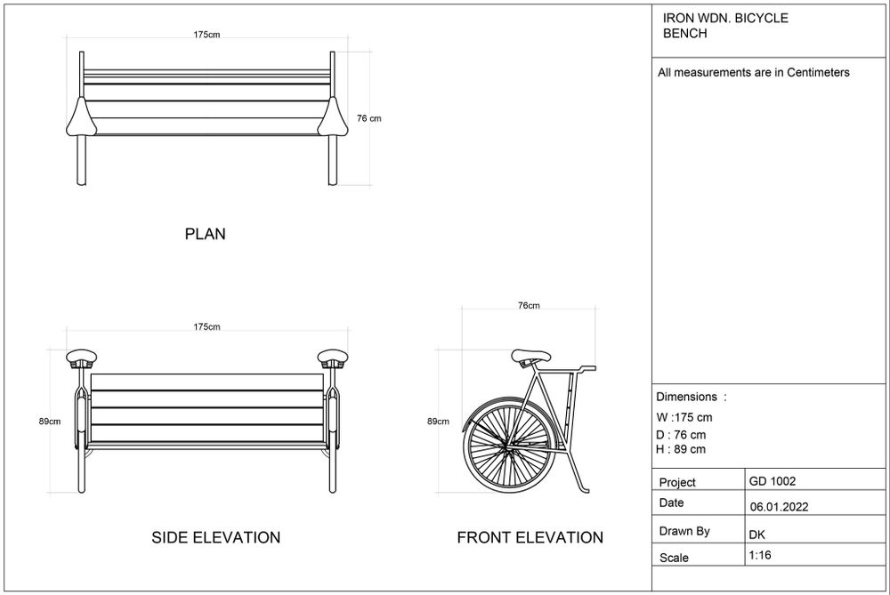 Bancs - Banc Bicyclette Recyclé Bois Et Métal - GRAND DÉCOR