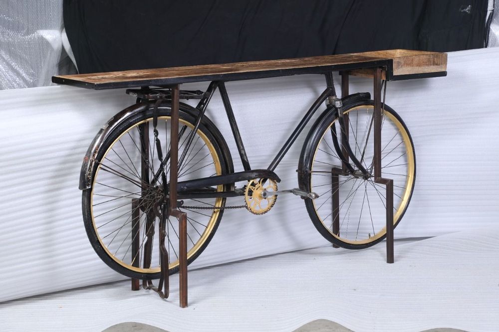 Console table - Bicycle Console Table Wood and Metal - GRAND DÉCOR