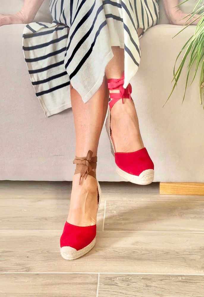 Shoes - Custom Red Suede Wedge Espadrilles – LYDIA Model - ATELIER COSTÀ
