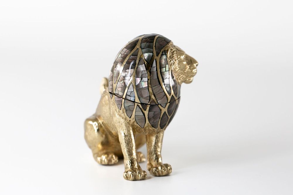 Objets de décoration - Boite Lion Nacre et Laiton recyclé - WILD BY MOSAIC