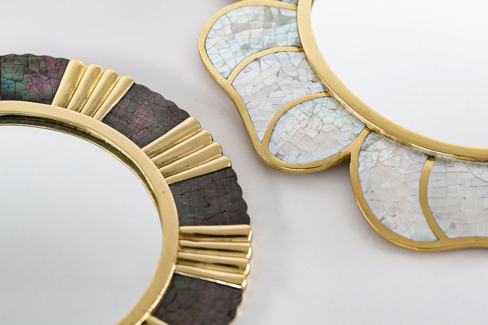 Mirrors - Shine round mirror natural mother-of-pearl and recycled brass - WILD BY MOSAIC