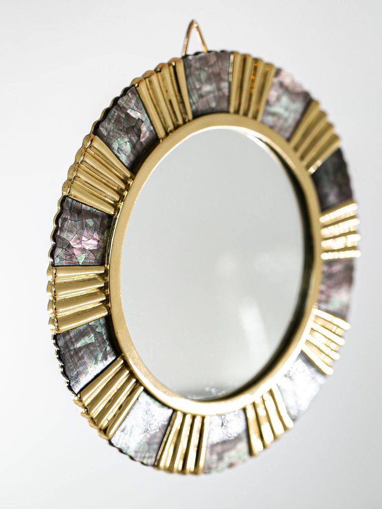 Mirrors - Shine round mirror natural mother-of-pearl and recycled brass - WILD BY MOSAIC
