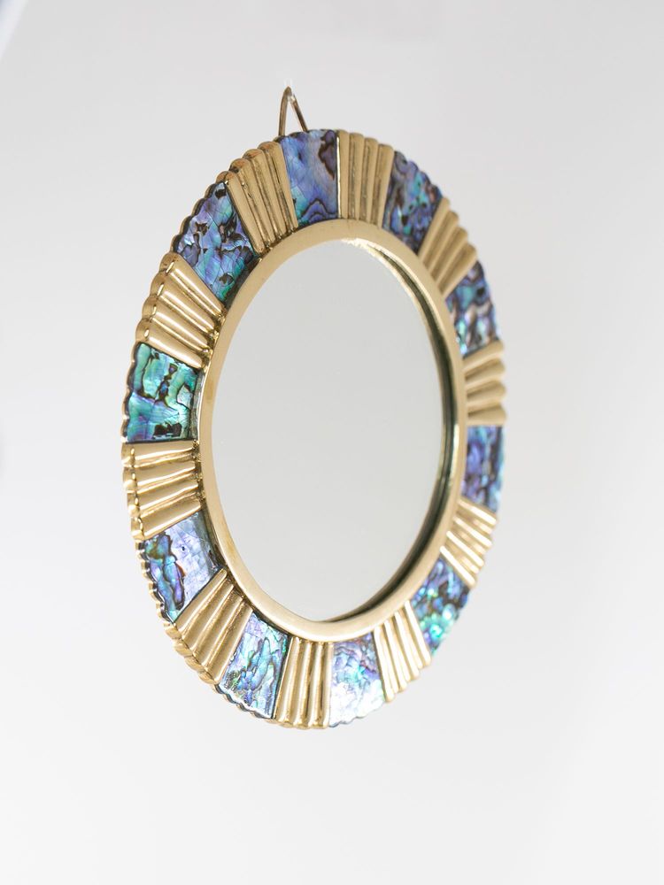 Mirrors - Shine round mirror natural mother-of-pearl and recycled brass - WILD BY MOSAIC