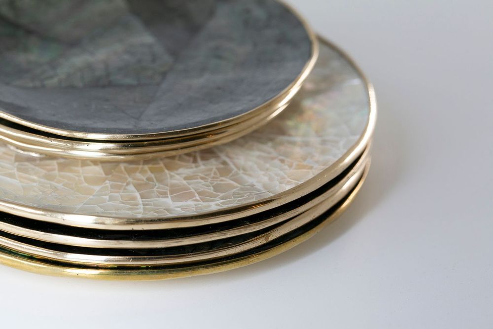 Decorative objects - Recycled brass & Mother of pearl Tray - WILD BY MOSAIC