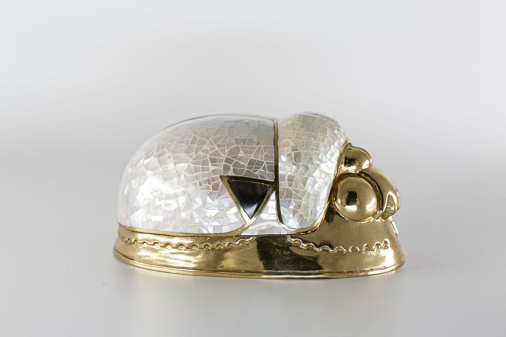 Decorative objects - Egyptian Scarab box in natural mother-of-pearl and recycled brass - WILD BY MOSAIC
