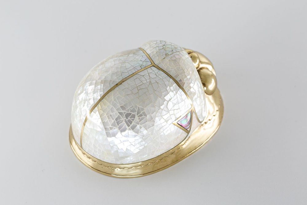 Decorative objects - Egyptian Scarab box in natural mother-of-pearl and recycled brass - WILD BY MOSAIC