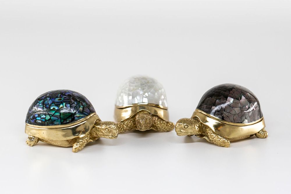 Caskets and boxes - Turtle box made of natural mother-of-pearl and recycled brass - WILD BY MOSAIC