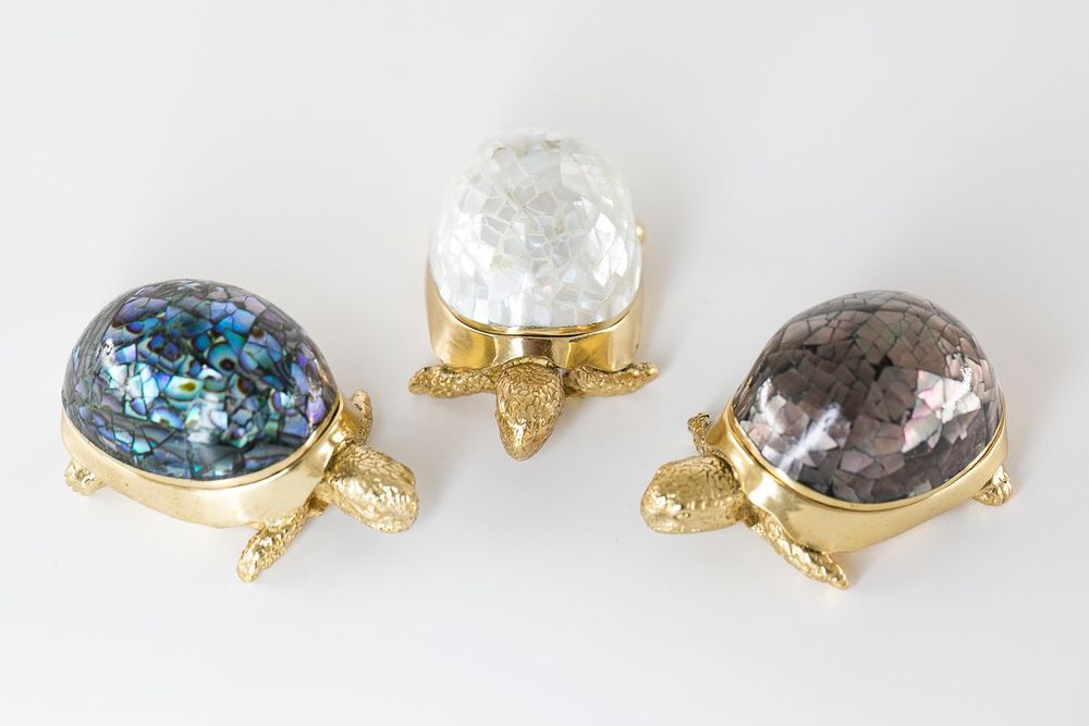 Caskets and boxes - Turtle box made of natural mother-of-pearl and recycled brass - WILD BY MOSAIC