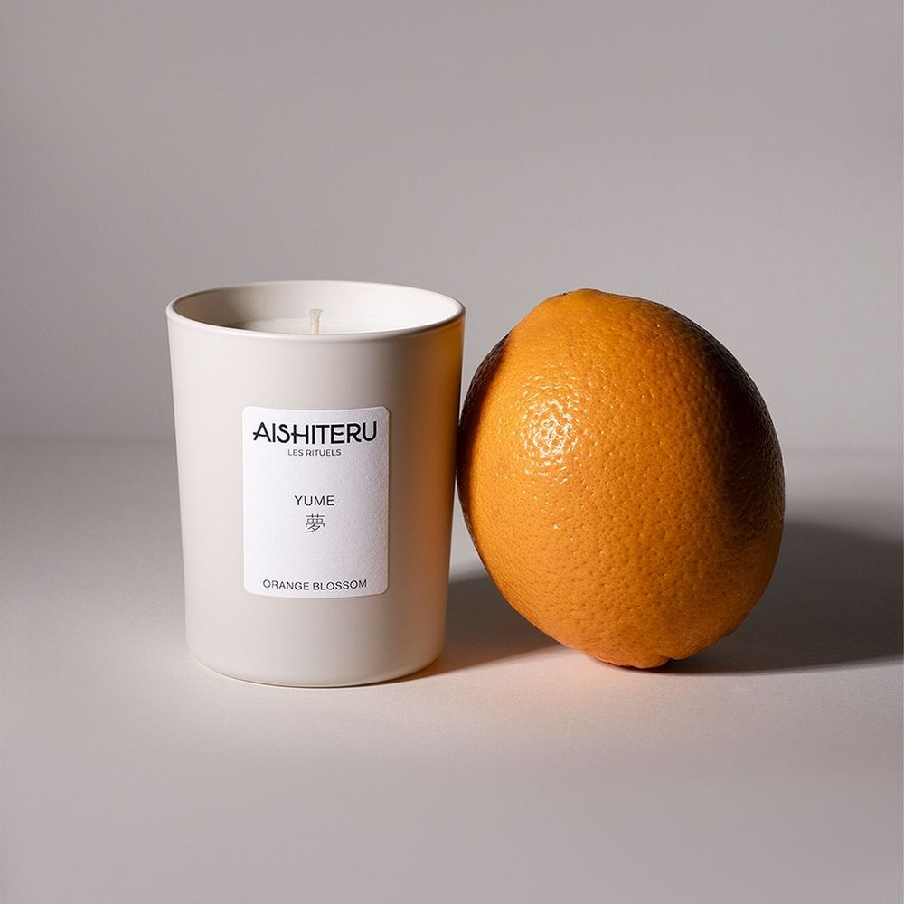 Objets de décoration - BOUGIE PARFUMÉE 100% VÉGÉTALE - 150 G - YUME - ORANGE BLOSSOM - AISHITERU