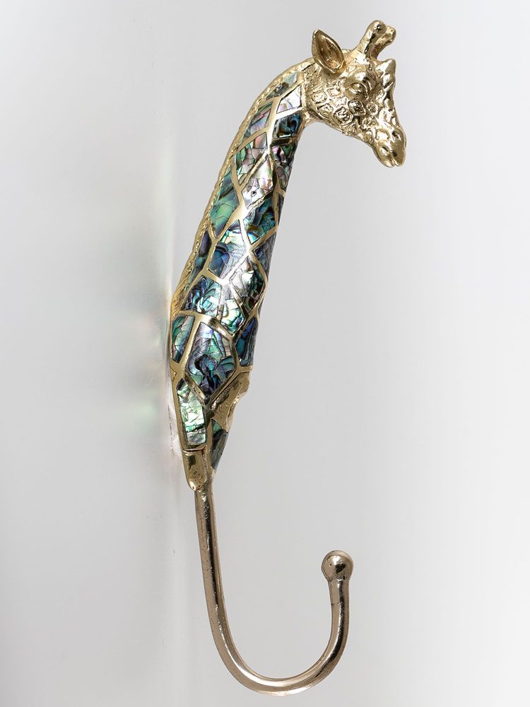 Decorative objects - Giraffe coat hook in recycled brass and natural mother-of-pearl - WILD BY MOSAIC
