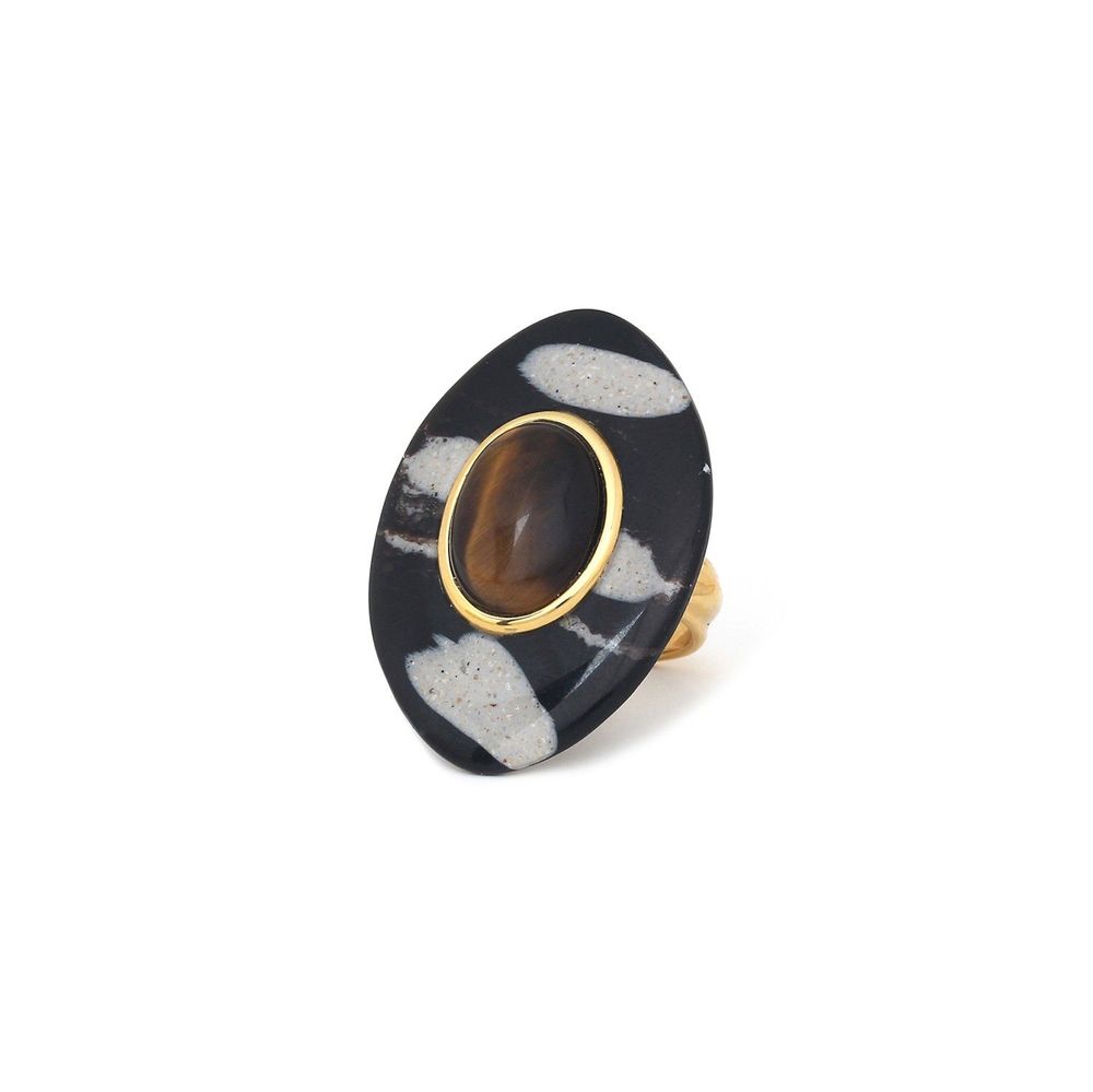 Bijoux - Bague ajustable corne noire ovale - Zebra - NATURE BIJOUX