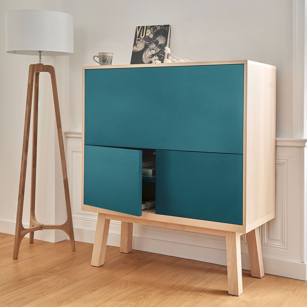 Writing desks - Large secretary with storage in ash wood L. 120 cm / 47.2" - MON PETIT MEUBLE FRANÇAIS
