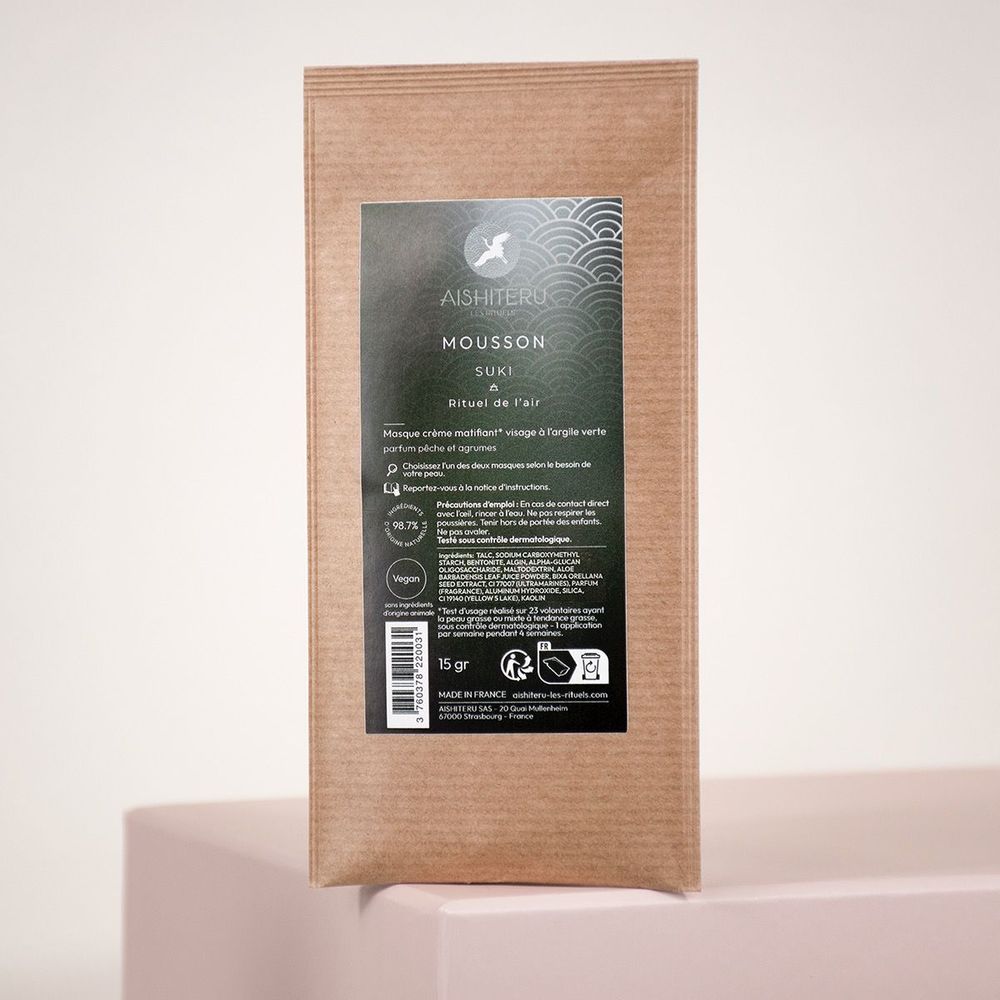 Cosmétiques - MASQUE MATIFIANT VISAGE 15 G - MOUSSON - ARGILE VERTE - ALOE VERA - AISHITERU