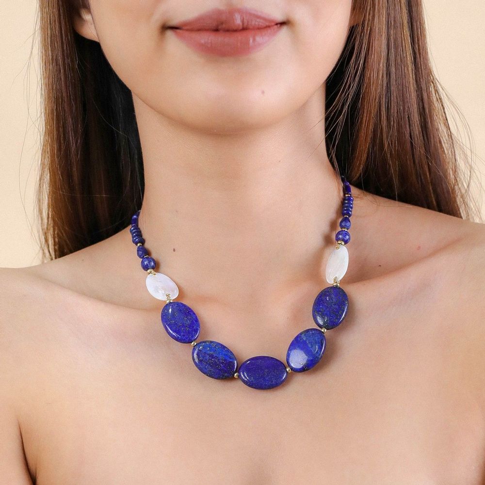 Jewelry - Short necklace with oval lapis - Cobalt - NATURE BIJOUX
