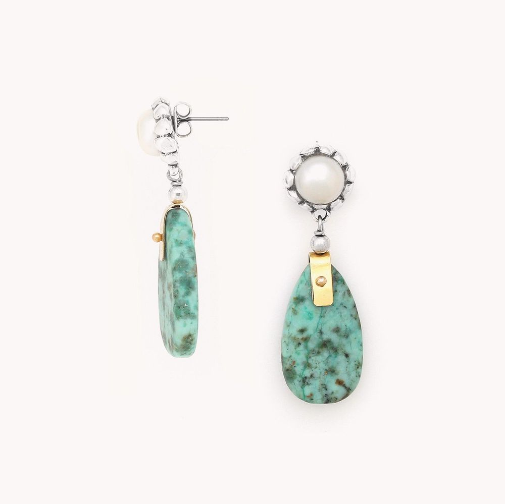 Bijoux - Boucles d'oreilles poussoir pendant perle turquoise africaine - Mara - NATURE BIJOUX