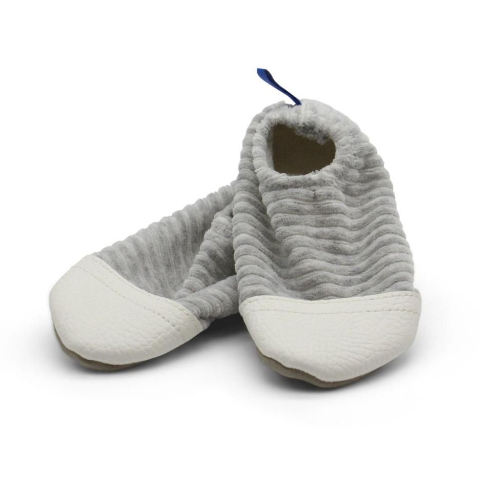 Chaussons et chaussures pour enfant - Les Petits Velours Gris Chiné - LES PAS PETITS - CHAUSSONS SOUPLES