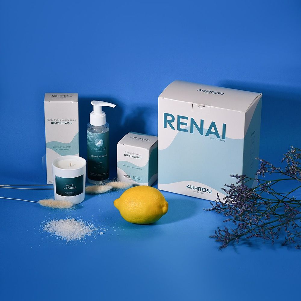 Objets de décoration - BOUGIE PARFUMÉE 100% VÉGÉTALE - 75 G - NUIT LAGUNE - AISHITERU
