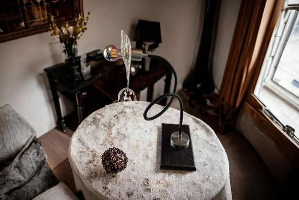 Objets de décoration - Mouvement. Lampe à poser feuille d'or blanc 9 carats. - ATELIER DE MR C