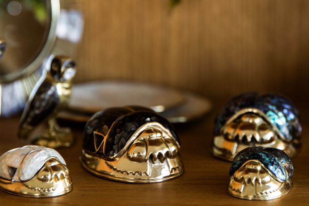 Decorative objects - Egyptian Scarab box in natural mother-of-pearl and recycled brass - WILD BY MOSAIC
