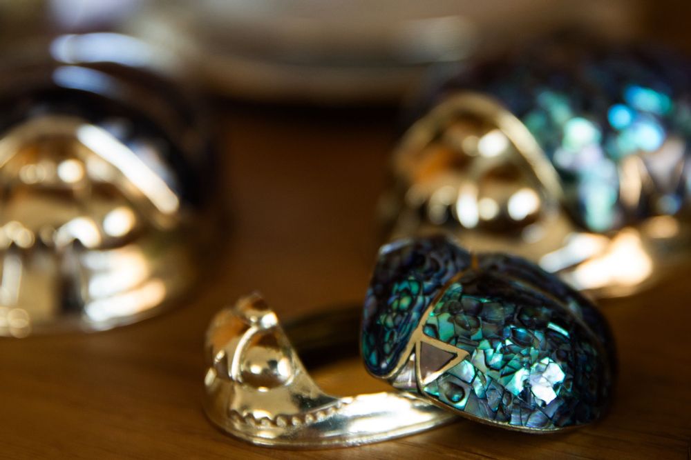 Decorative objects - Egyptian Scarab box in natural mother-of-pearl and recycled brass - WILD BY MOSAIC