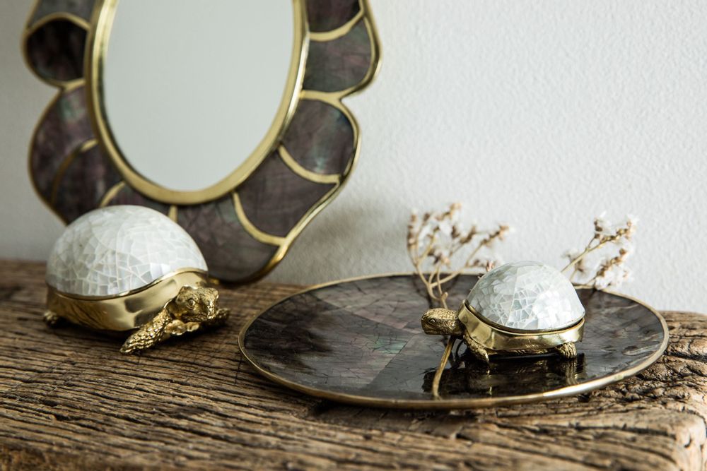 Caskets and boxes - Turtle box made of natural mother-of-pearl and recycled brass - WILD BY MOSAIC