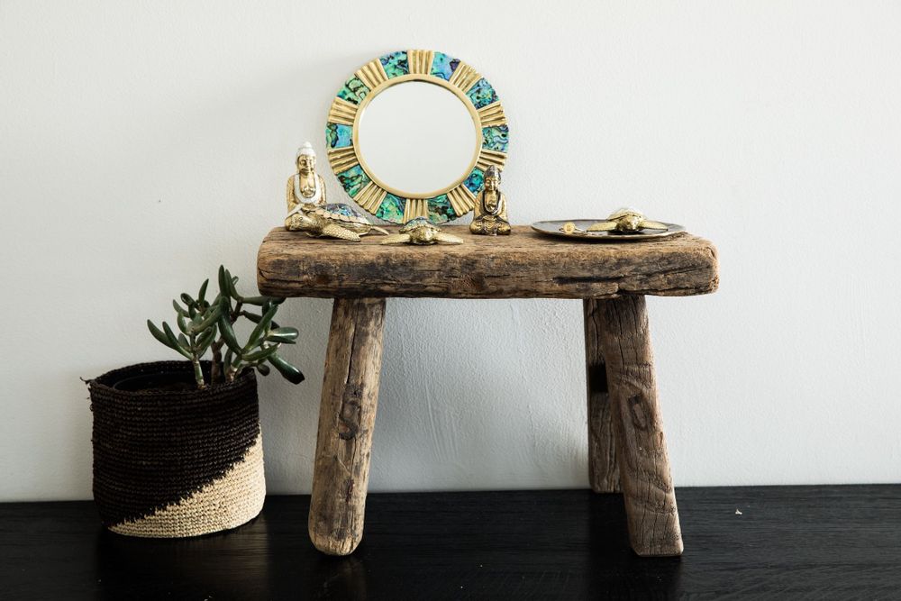 Mirrors - Shine round mirror natural mother-of-pearl and recycled brass - WILD BY MOSAIC
