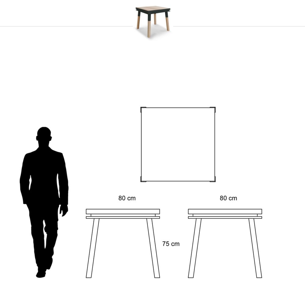 Kitchens furniture - Square extensible dining table in 100% solid wood - MON PETIT MEUBLE FRANÇAIS