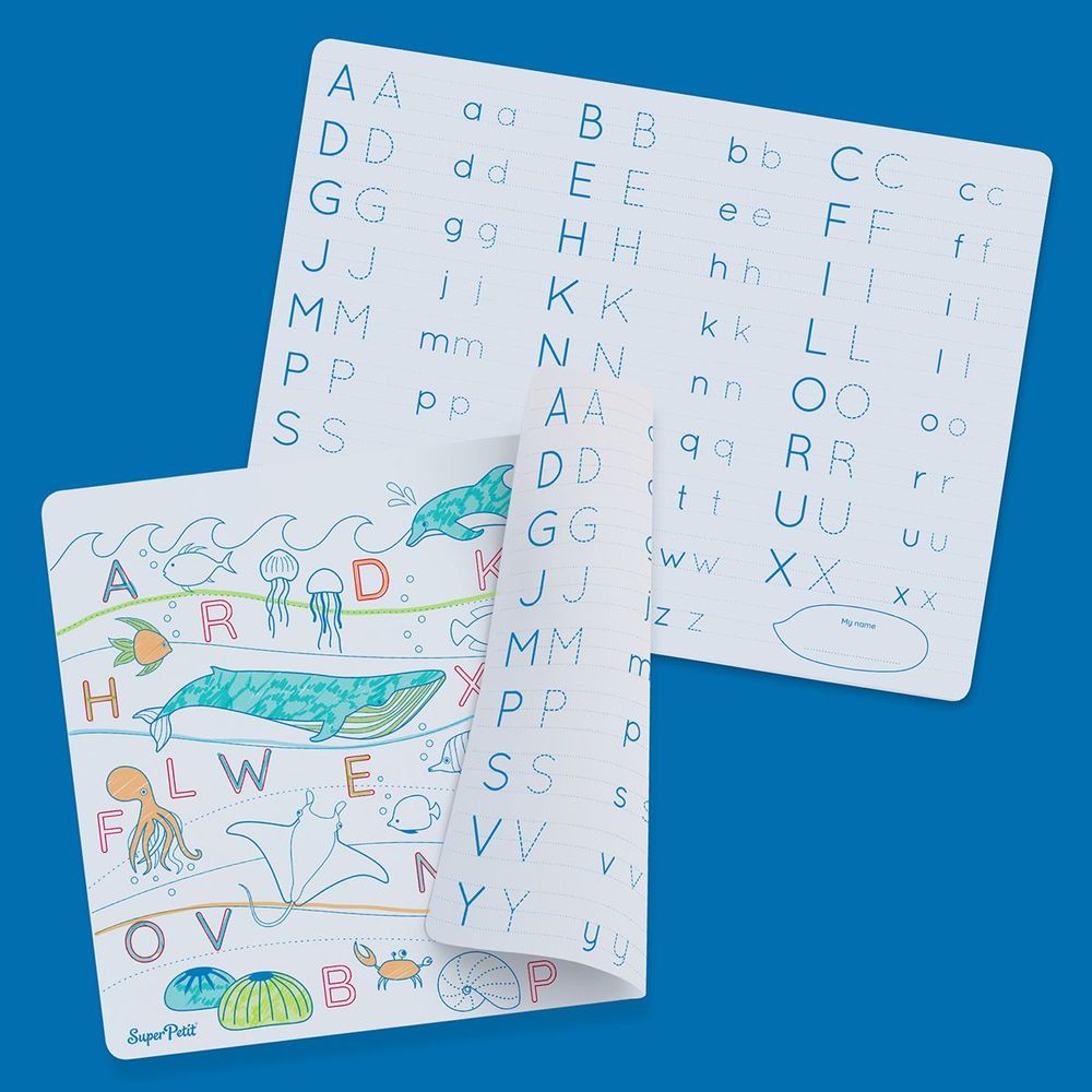 Children's arts and crafts - THE LETTERS OF THE ALPHABET : 1 reversible silicone mat + 3 markers - SUPERPETIT