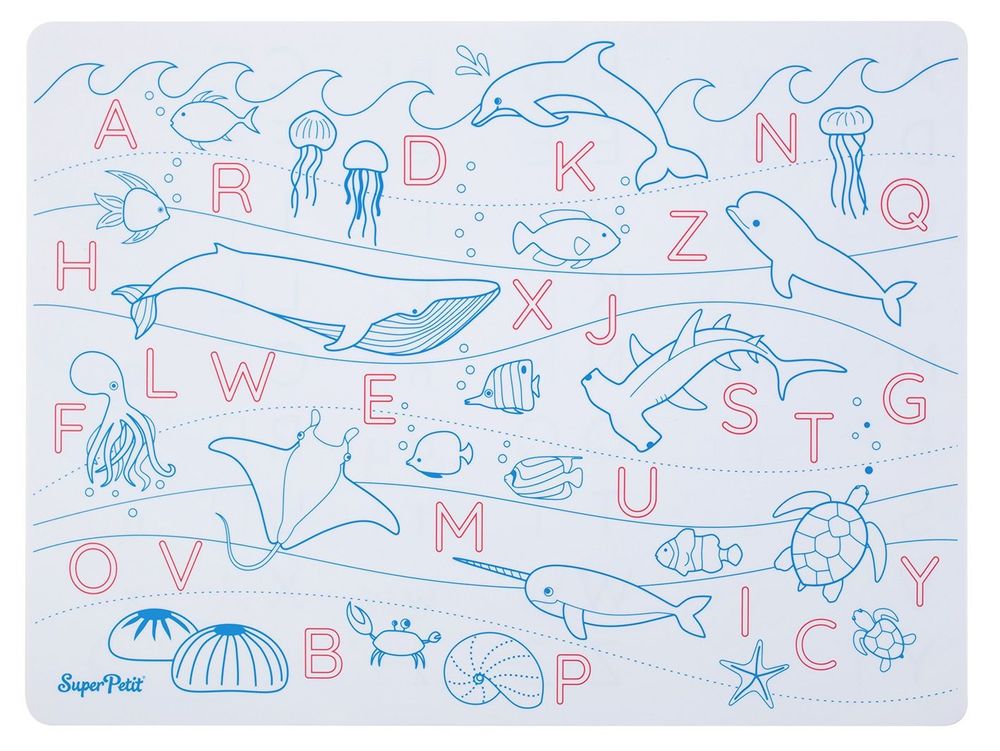 Children's arts and crafts - THE LETTERS OF THE ALPHABET : 1 reversible silicone mat + 3 markers - SUPERPETIT
