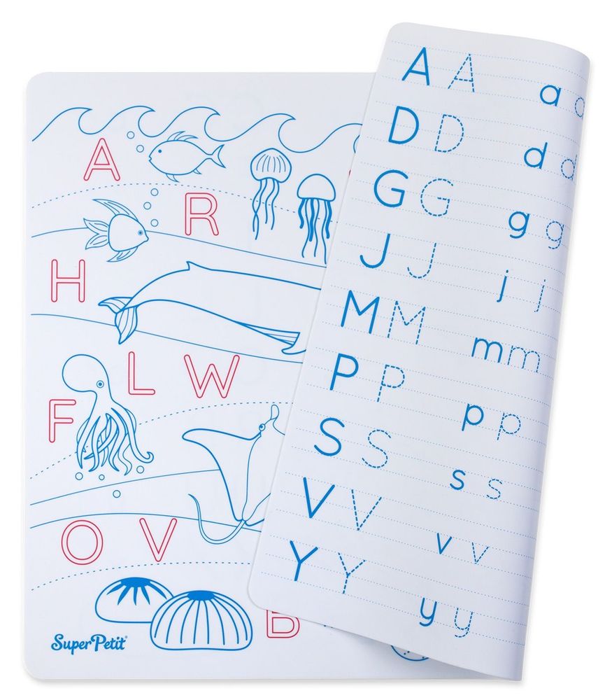 Children's arts and crafts - THE LETTERS OF THE ALPHABET : 1 reversible silicone mat + 3 markers - SUPERPETIT