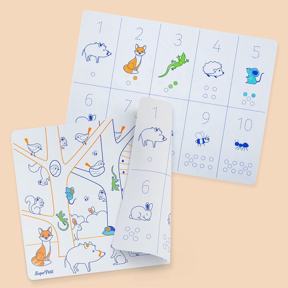 Children's arts and crafts - THE NUMBERS : 1 soft reversible silicone mat + 3 erasable markers - SUPERPETIT