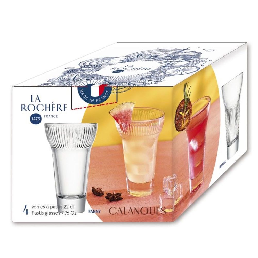 Glass - Set of 4 pastis glasses 2 x Fanny and 2 x Marius - LA ROCHÈRE