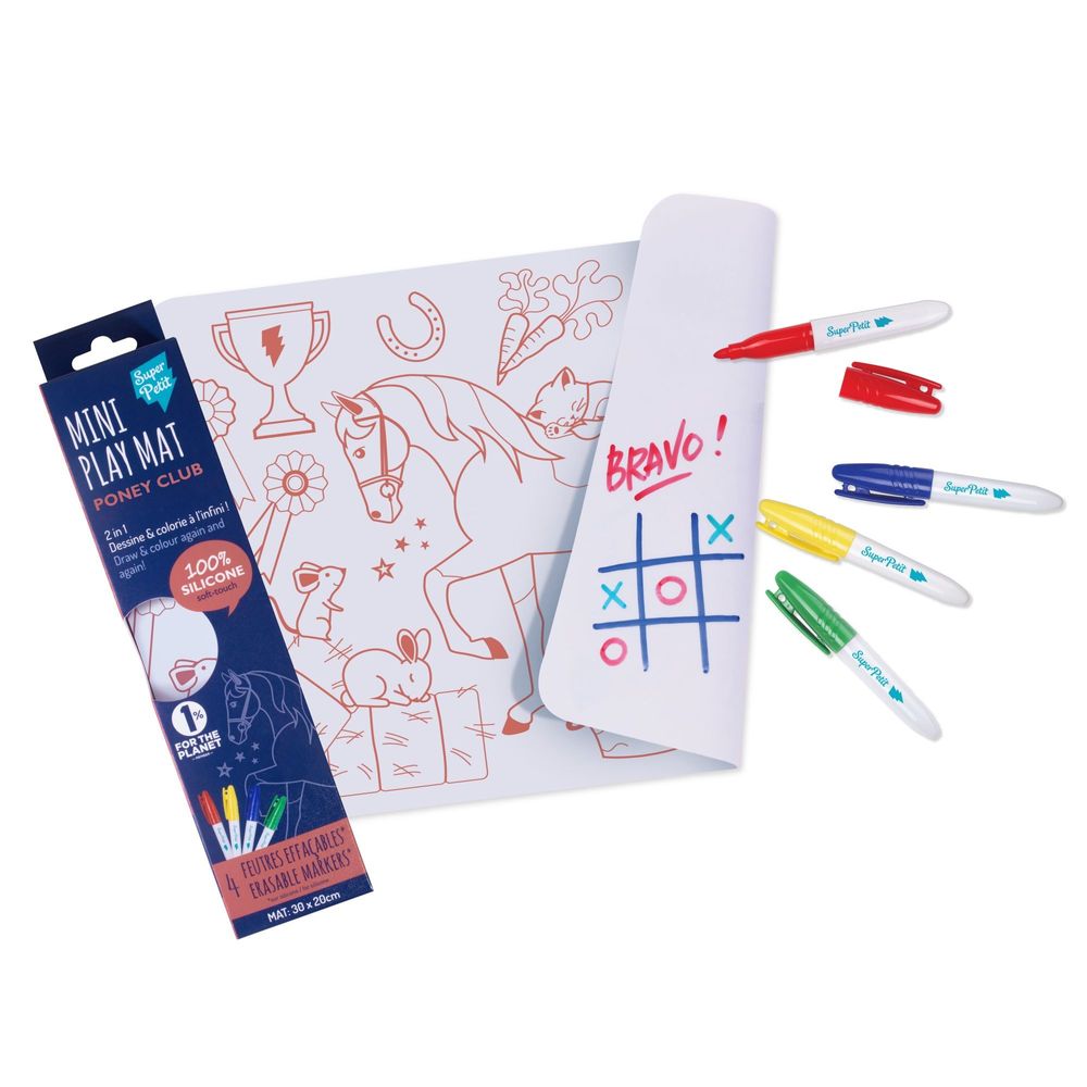 Toys - PONY CLUB : 1 reversible silicone mat + 4 markers - SUPERPETIT