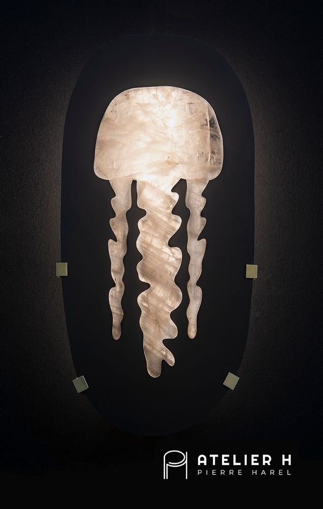 Design objects - Large Medusa sconces in slate and rock crystal - ATELIER H