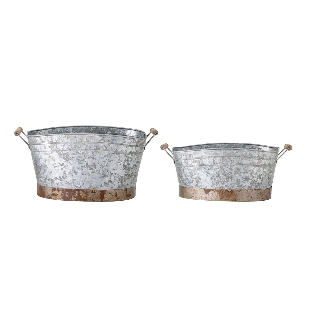Pots de fleurs - Cimon Seau, Gris, Fer galvanisé Set of 2 - BLOOMINGVILLE MULTIBRAND HOUSE