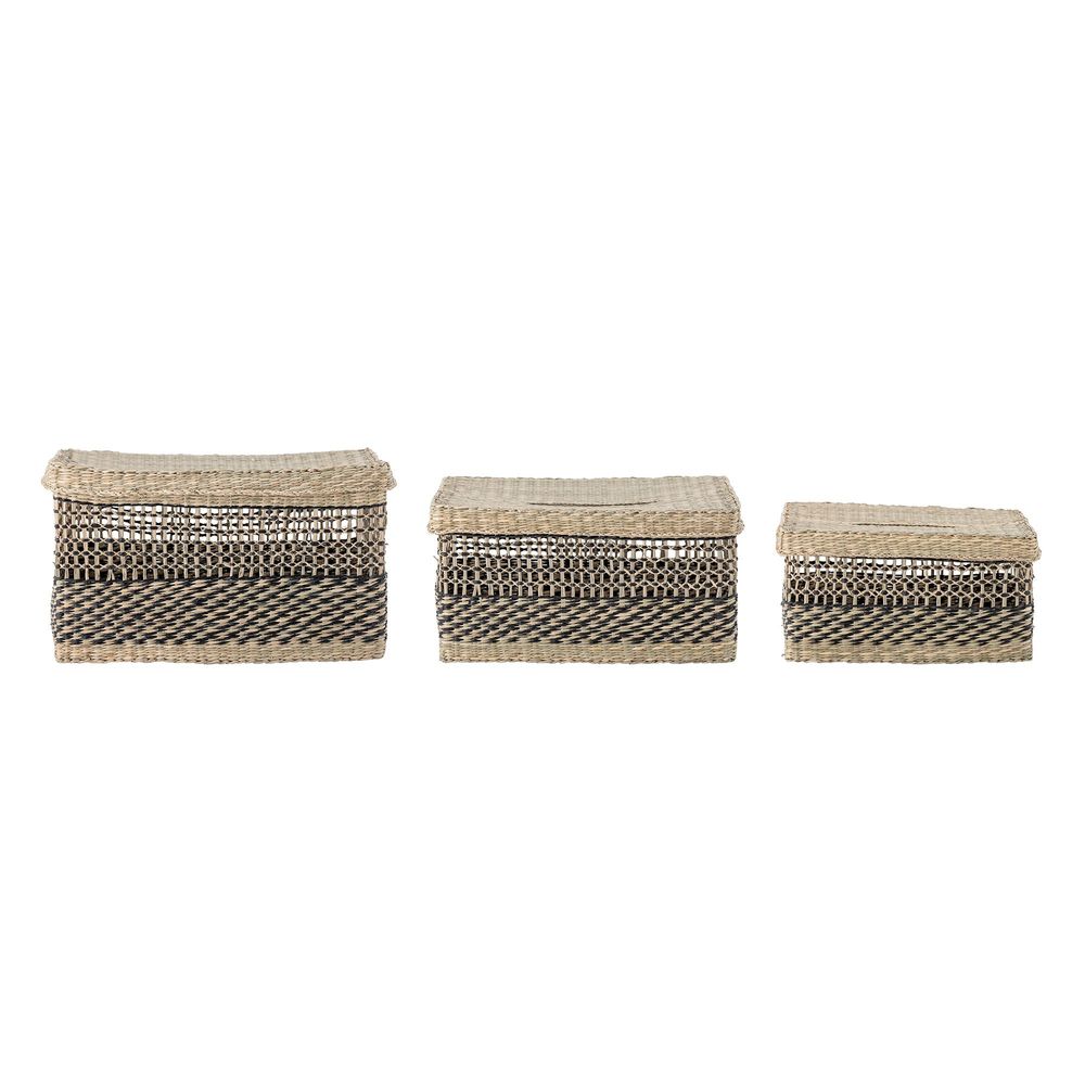 Paniers - Sabel Panier avec couvercle, Noir, Herbier marin Set of 3 - BLOOMINGVILLE MULTIBRAND HOUSE